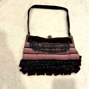 The limited satin evening purse w drop beads and flowers